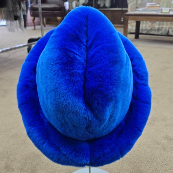 Royal Blue Rex Rabbit Fur Brim Hat - Picture 2 of 3